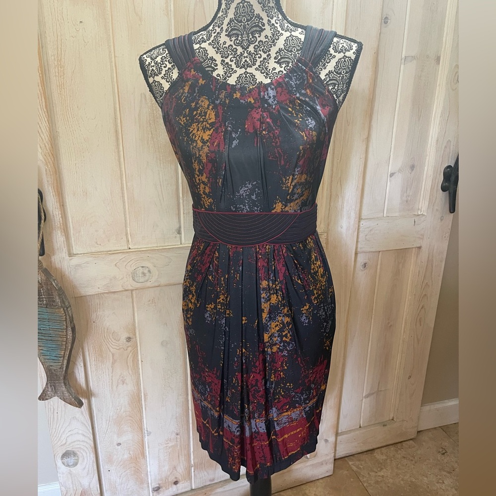 BCBG Maxazria Sleeveless Scoop Neck Dress Tie Back Size S Black Pattern …